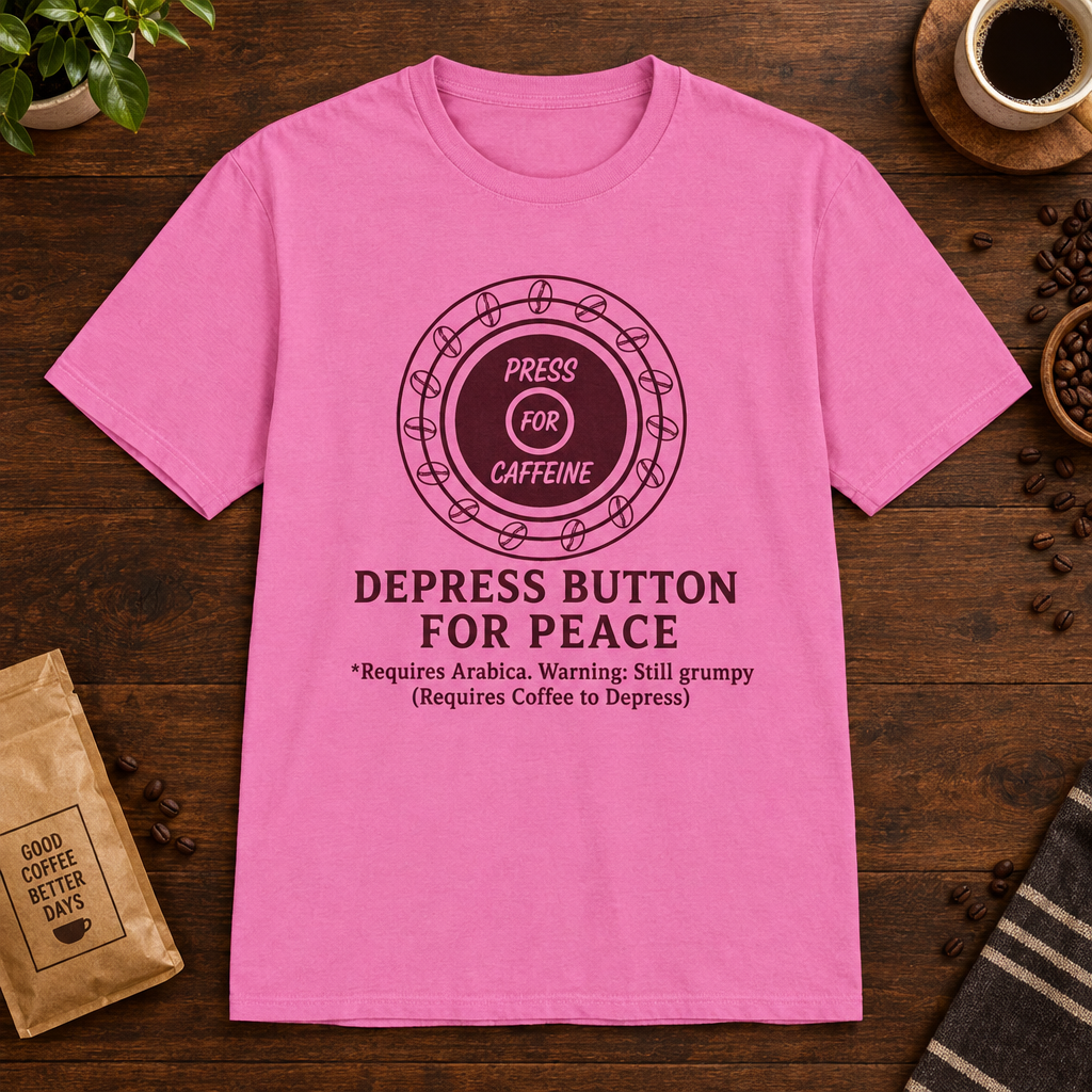 Press for Caffeine T-Shirt Azalea coffee-bar flat lay