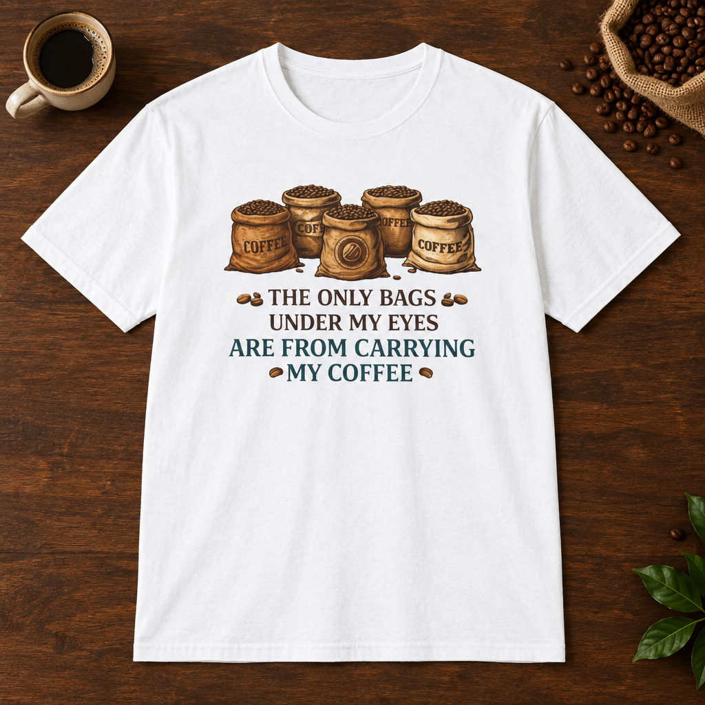 Coffee Bags T-Shirt White short-sleeve coffee-bar flat lay