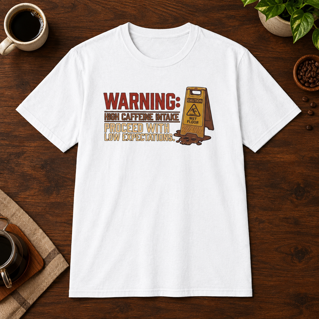 Warning T-Shirt White short-sleeve coffee-bar flat lay