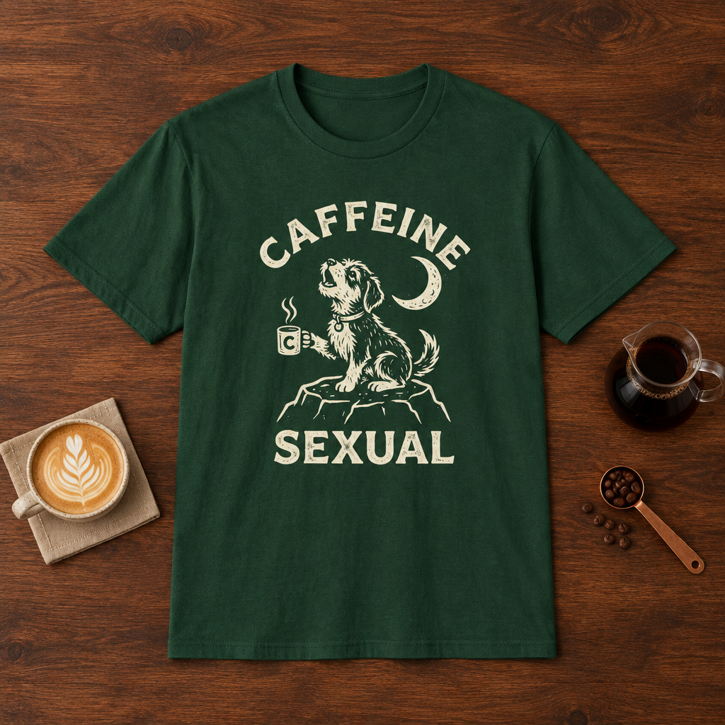 Caffeine Sexual T-Shirt Forest Green coffee bar mockup