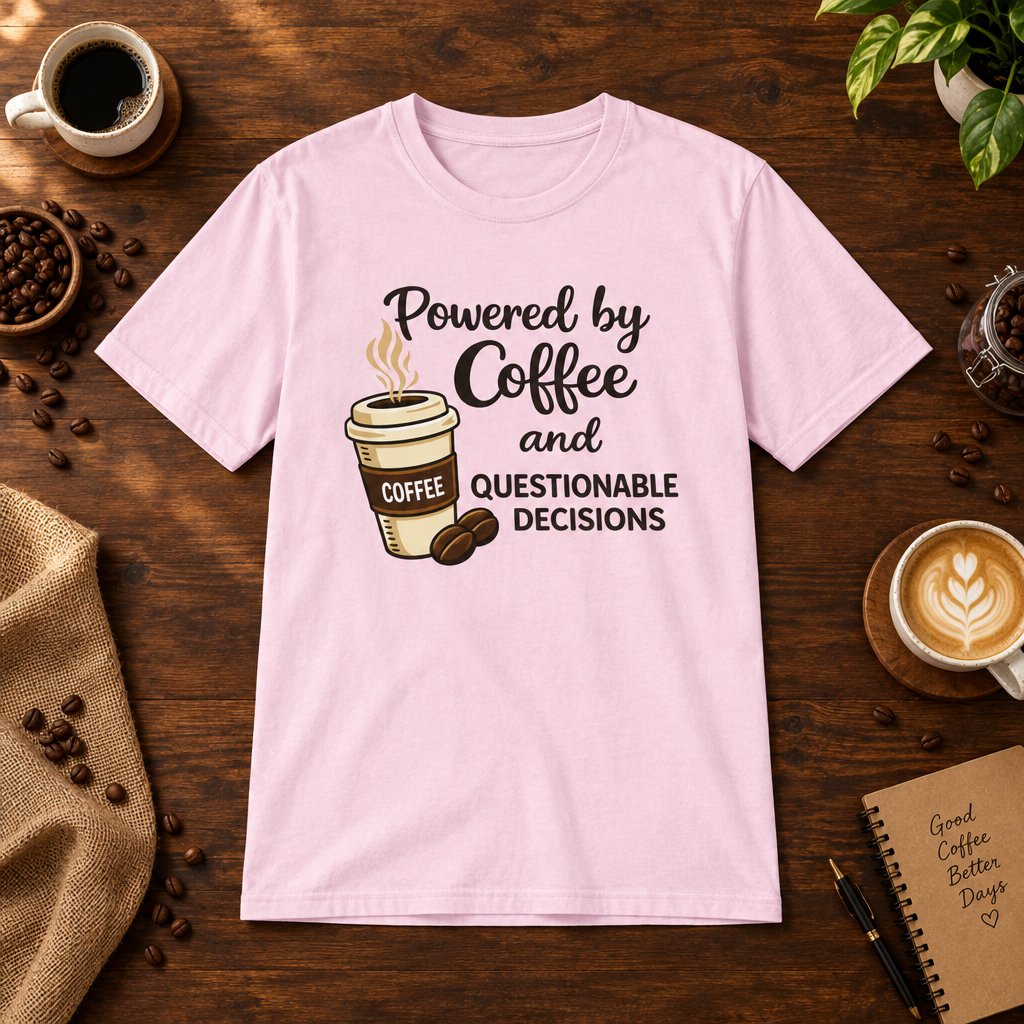 Powered by Coffee T-Shirt Light Pink coffee-bar flat lay