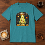 Bean Me Up T-Shirt Heather Galapagos Blue coffee bar mockup