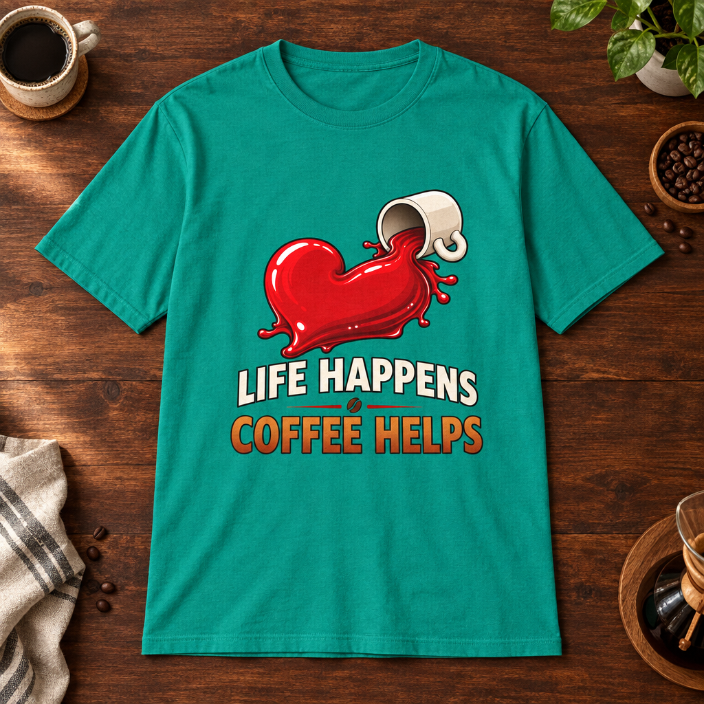 Life Happens T-Shirt Jade Dome coffee-bar flat lay