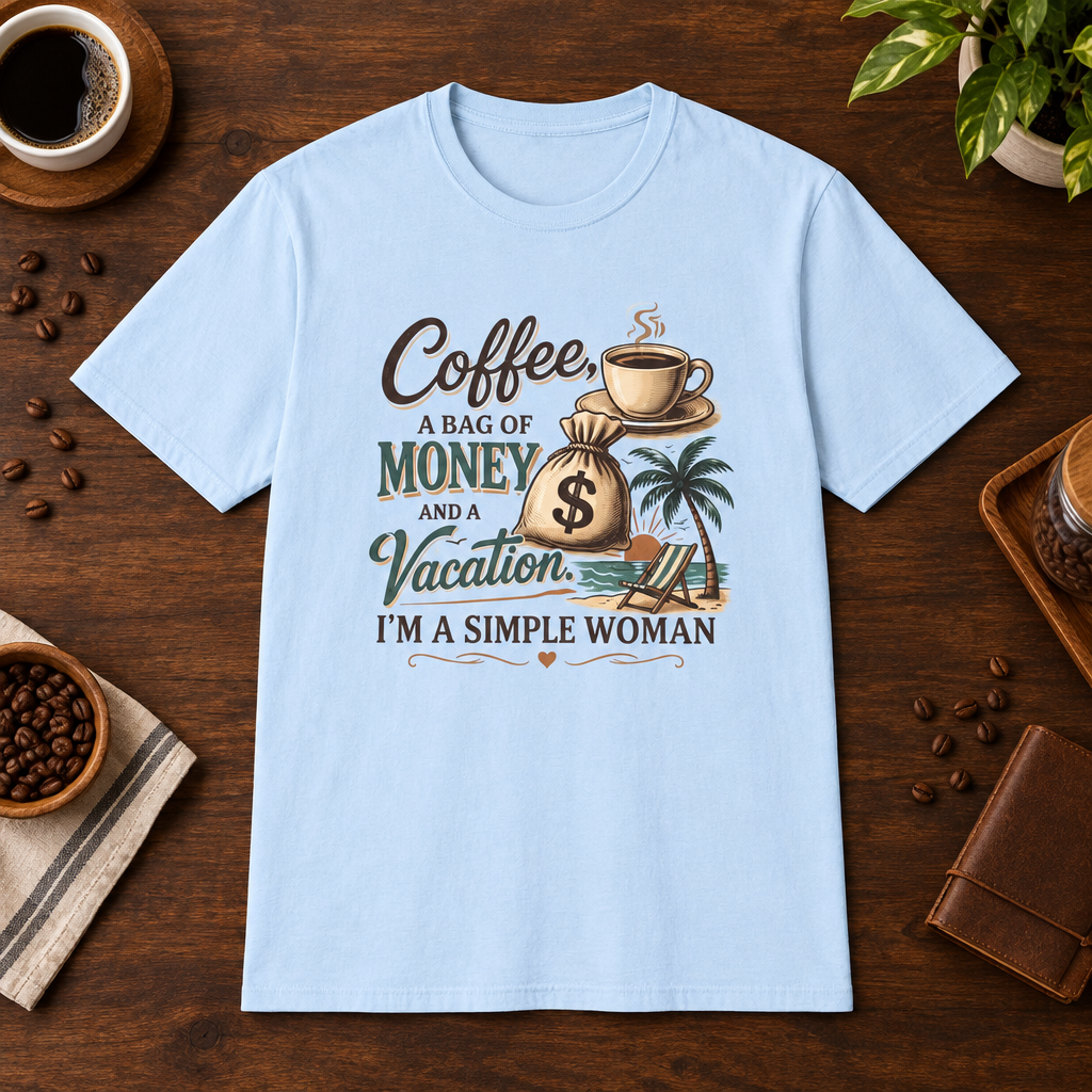 Simple Woman T-Shirt Light Blue short-sleeve coffee-bar flat lay