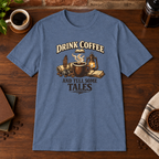 Tell Tales T-Shirt Heather Indigo close-fill short-sleeve coffee-bar flat lay