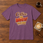 Coffee or Wrath T-Shirt Heather Maroon coffee bar mockup