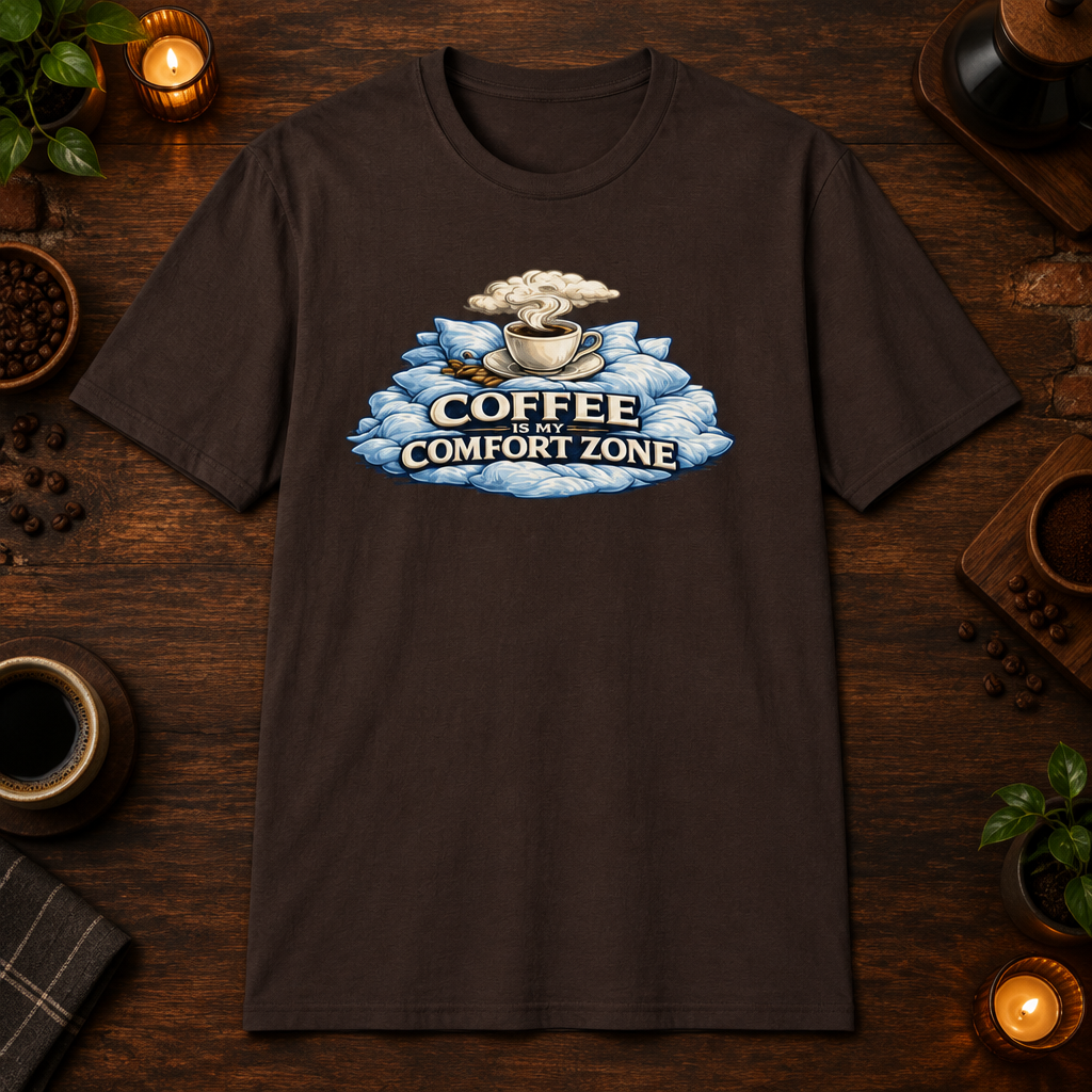 Comfort Zone T-Shirt in Dark Chocolate, zoomed lifestyle mockup