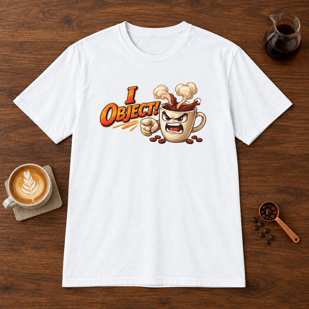 I Object T-Shirt White coffee bar mockup