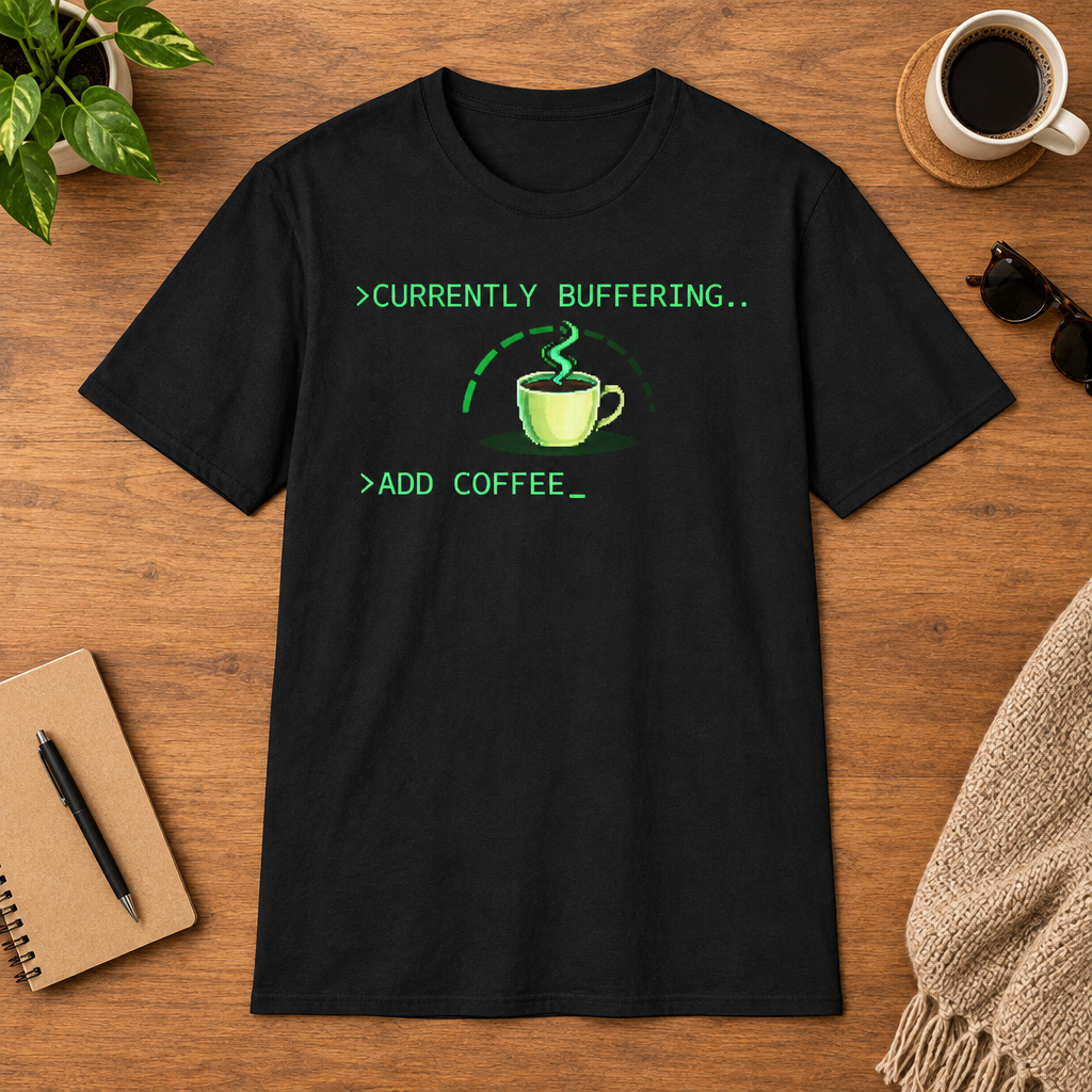 Currently Buffering T-Shirt in Charcoal, lifestyle mockup