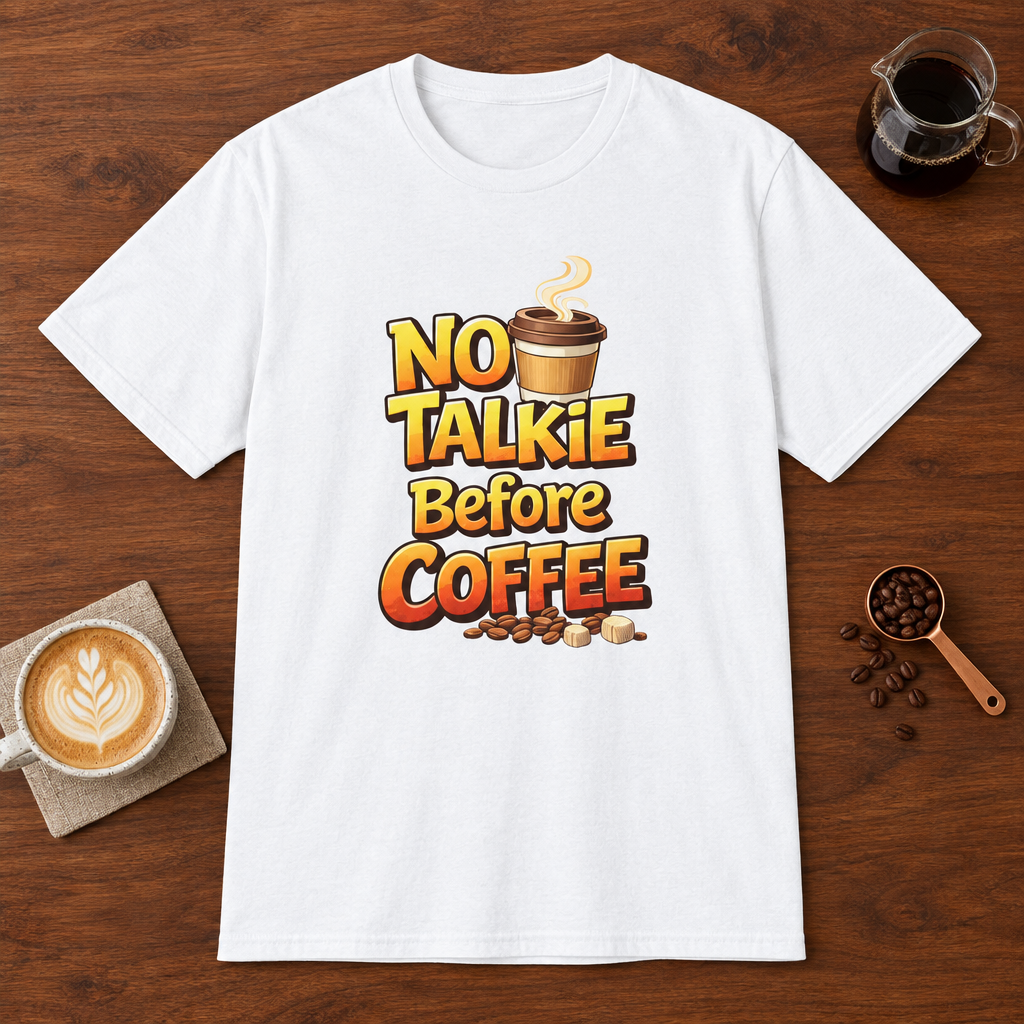No Talkie Before Coffee 2 T-Shirt White coffee bar mockup