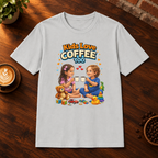 Kids Love Coffee Too T-Shirt Ice Grey close-fill short-sleeve coffee-bar flat lay