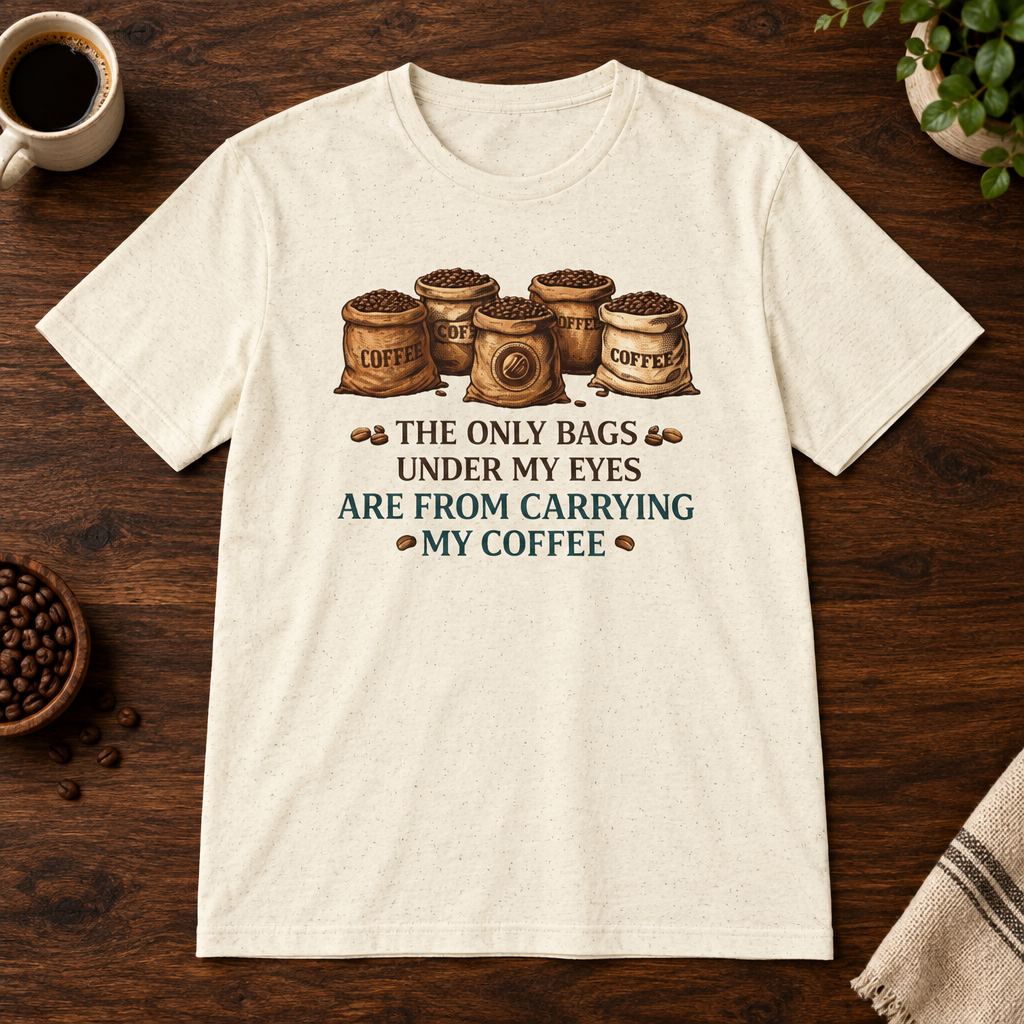 Coffee Bags T-Shirt Natural short-sleeve coffee-bar flat lay