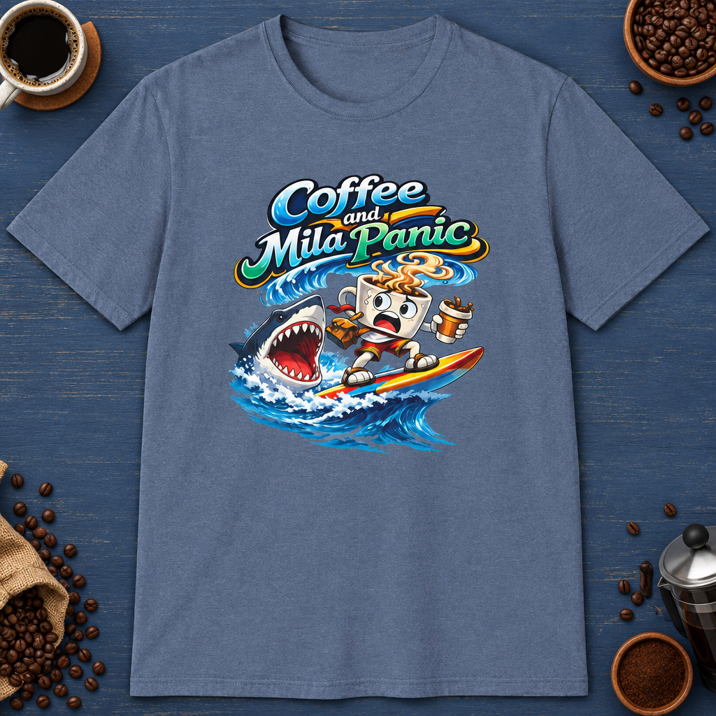 Coffee and Mild Panic 2 T-Shirt in Sport Grey, zoomed lifestyle mockup