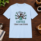 I Serve Coffee T-Shirt Light Blue short-sleeve coffee-bar flat lay