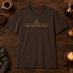 Nicer People T-Shirt in Dark Chocolate, coffee bar flat lay mockup