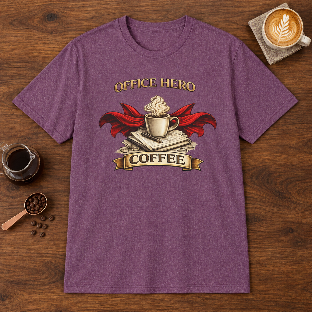 Office Hero Coffee T-Shirt Heather Maroon coffee bar mockup