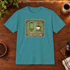 Current State T-Shirt Heather Galapagos Blue coffee-bar flat lay, Sport Grey-matched framing