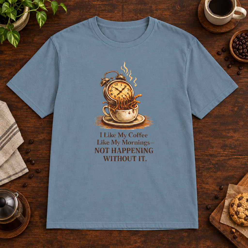 I Like My Coffee T-Shirt Stone Blue short-sleeve coffee-bar flat lay