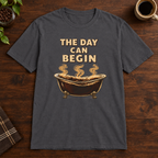 The Day Can Begin T-Shirt Charcoal coffee-bar flat lay
