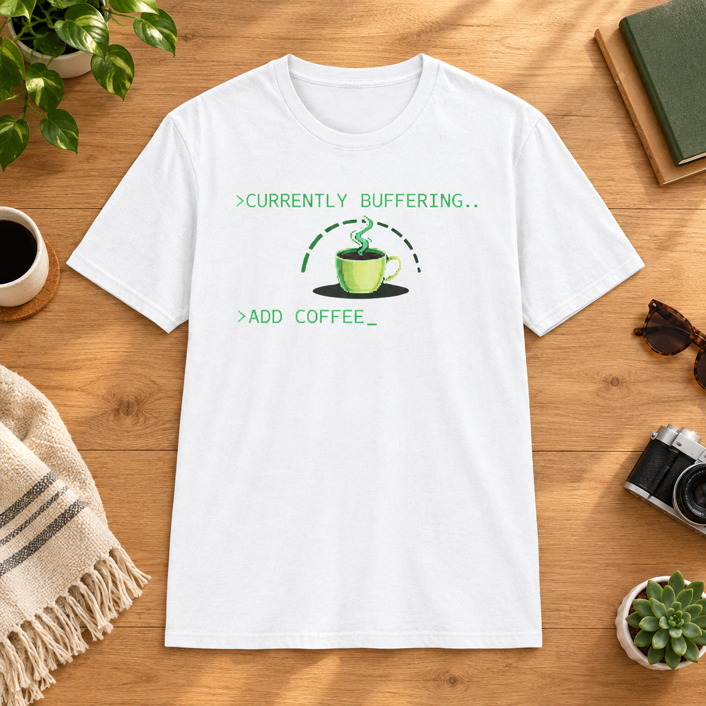 Currently Buffering T-Shirt in Black, lifestyle mockup