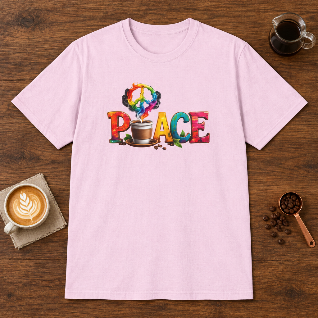 Peace T-Shirt Light Pink coffee bar mockup