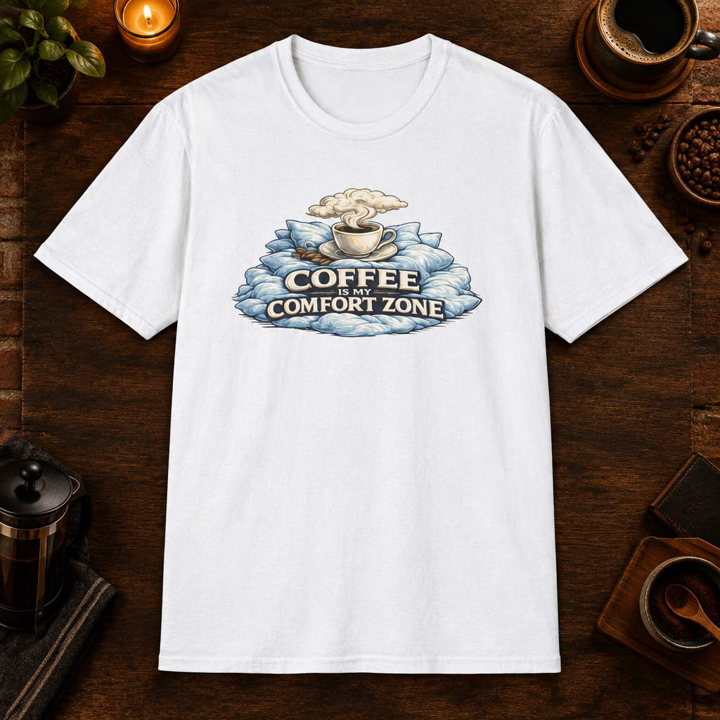 Comfort Zone T-Shirt in White, zoomed lifestyle mockup