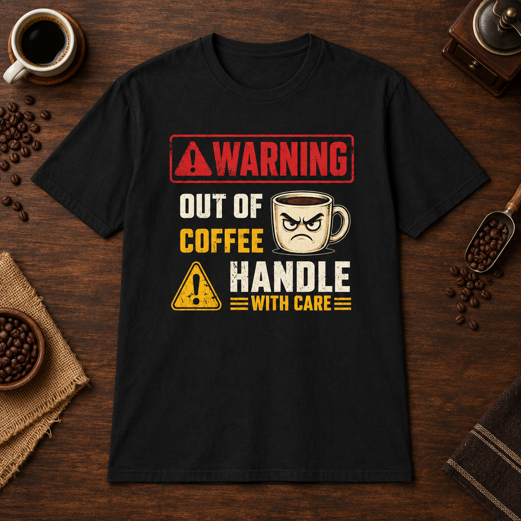 Warning Out of Coffee T-Shirt Black short-sleeve coffee-bar flat lay