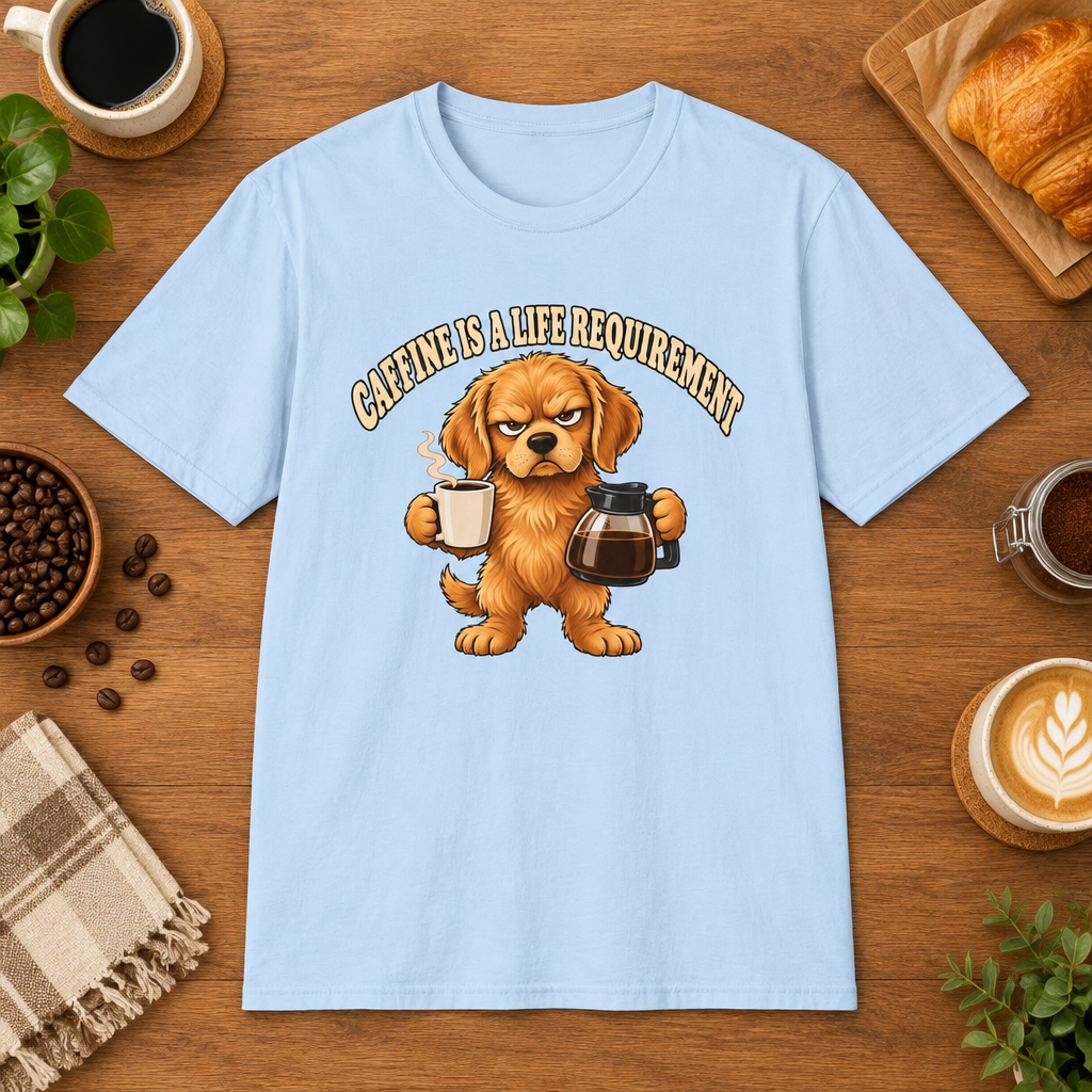 Caffeine is a Life Requirement T-Shirt in Sport Grey, lifestyle mockup