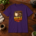 Refill Required T-Shirt Purple close-fill short-sleeve coffee-bar flat lay