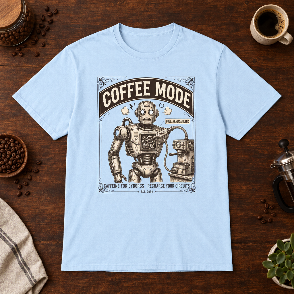 Coffee Mode T-Shirt Light Blue coffee-bar flat lay