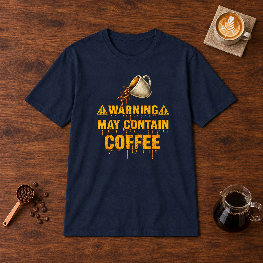 Warning May Contain Coffee T-Shirt Navy coffee bar mockup
