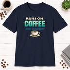 Runs on Coffee T-Shirt in Ice Grey, zoomed lifestyle mockup