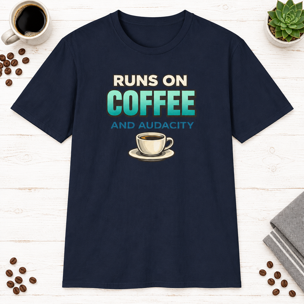 Runs on Coffee T-Shirt in Ice Grey, zoomed lifestyle mockup
