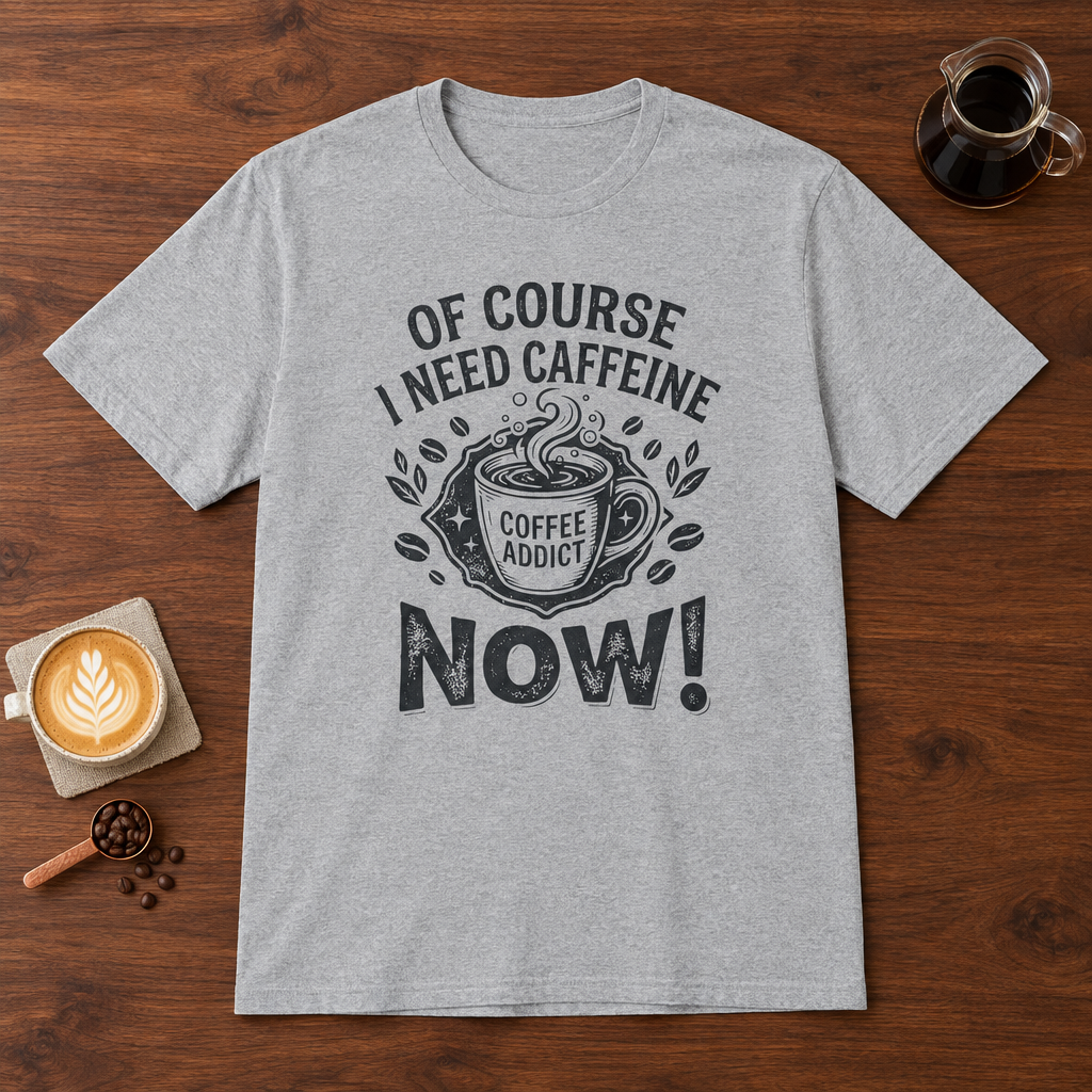 Of Course I Need Caffeine T-Shirt Sport Grey coffee bar mockup