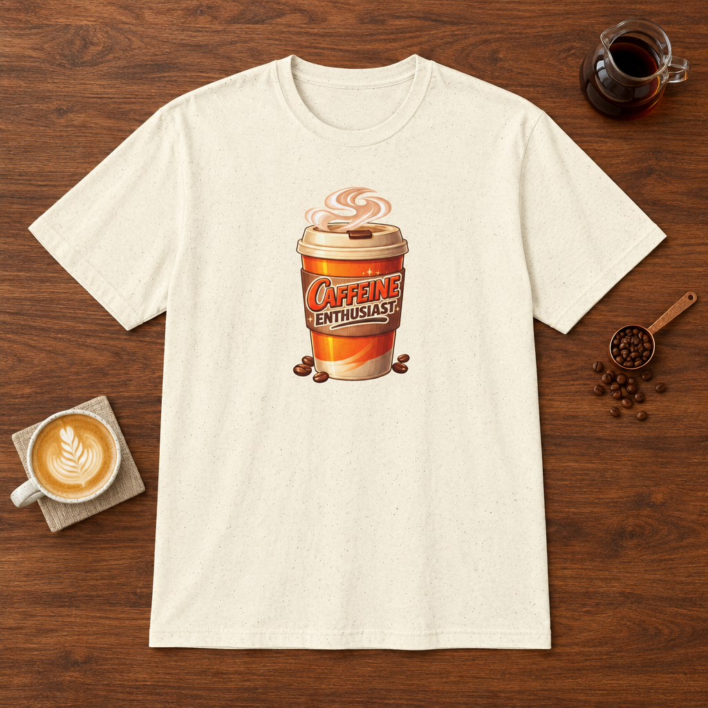 Caffeine Enthusiast - Take Away T-Shirt Natural coffee bar mockup