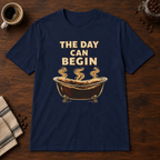 The Day Can Begin T-Shirt Navy coffee-bar flat lay