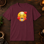 Coffee Lover T-Shirt in Maroon, coffee bar flat lay mockup
