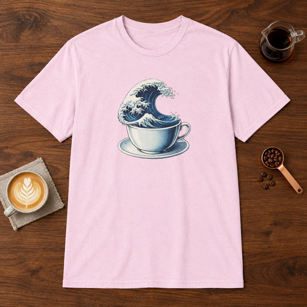 Coffee Tsunami T-Shirt Light Pink coffee bar mockup
