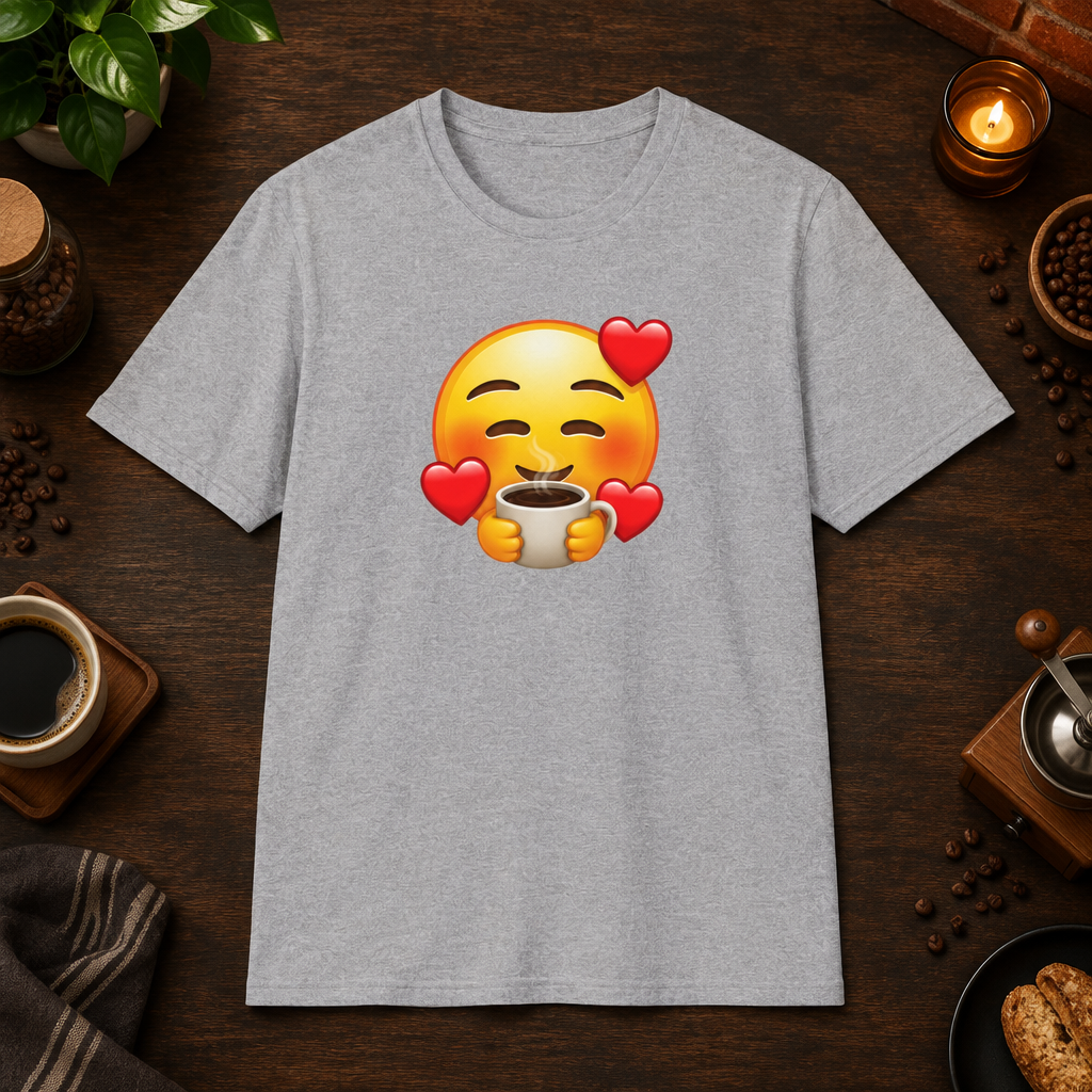 Coffee Lover T-Shirt in Sport Grey, coffee bar flat lay mockup