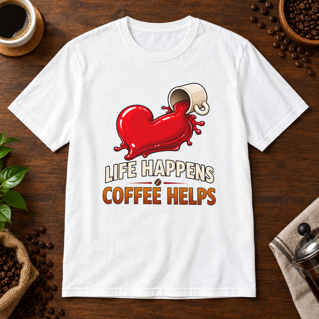Life Happens T-Shirt White coffee-bar flat lay