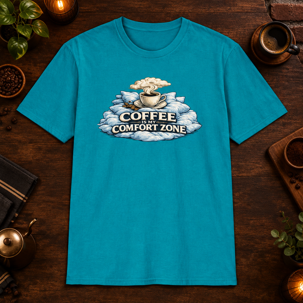 Comfort Zone T-Shirt in Tropical Blue, zoomed lifestyle mockup