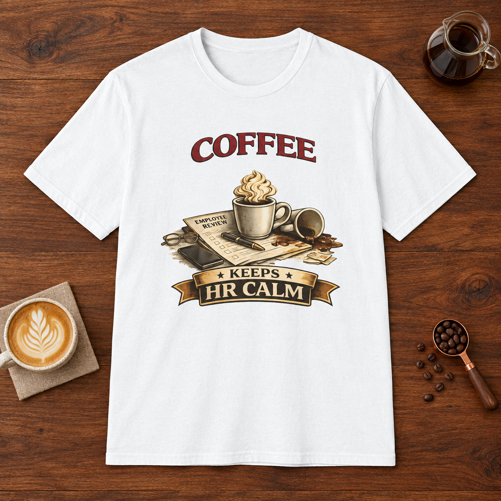 Coffee Keeps HR Calm T-Shirt White coffee bar mockup