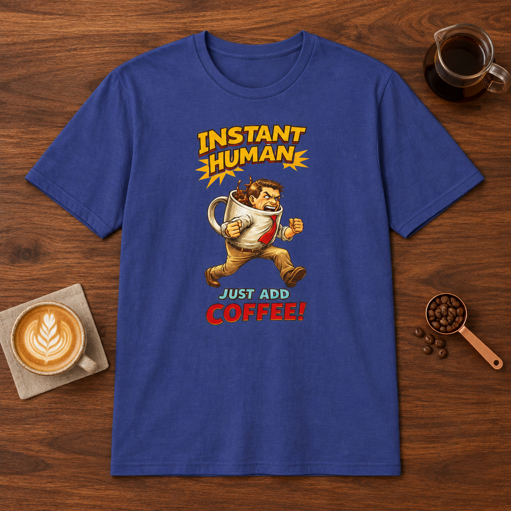 Instant Man T-Shirt Metro Blue coffee bar mockup