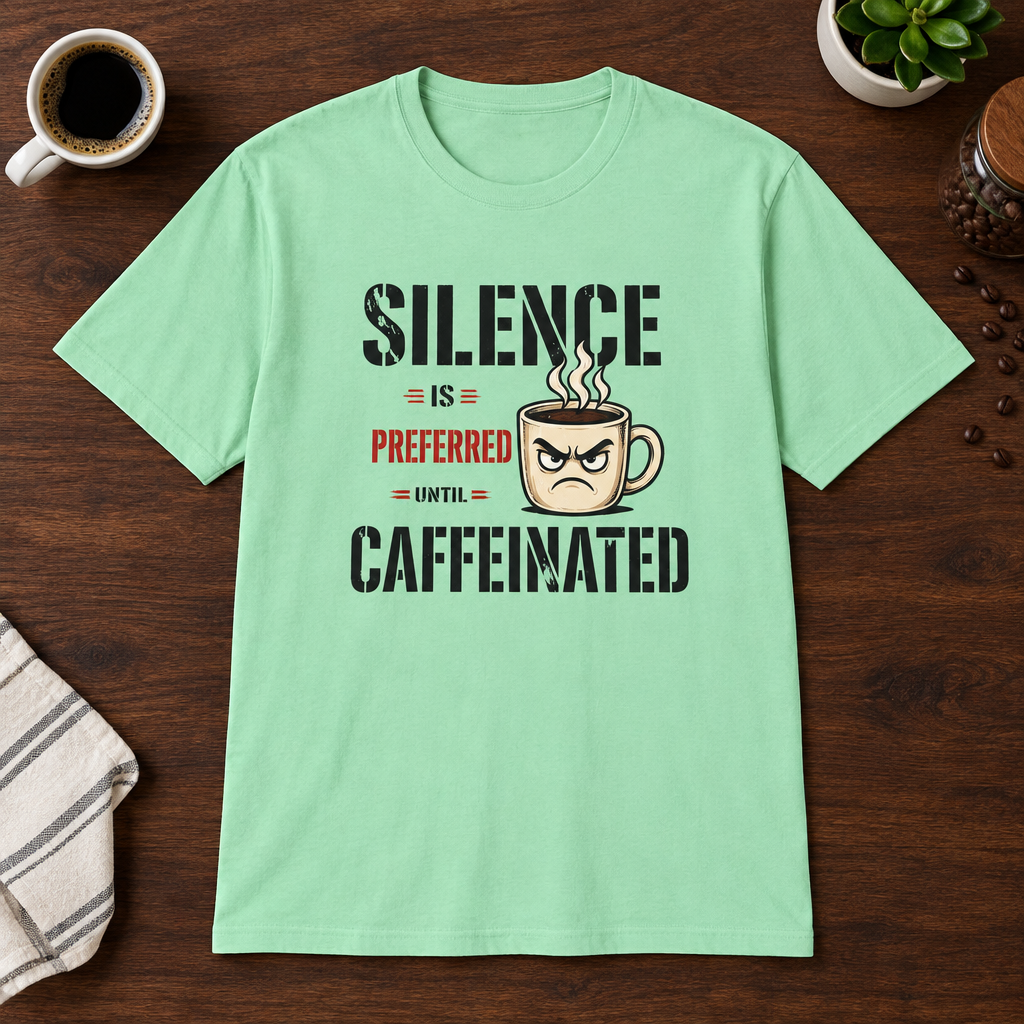 Silence is Preferred T-Shirt Mint Green short-sleeve coffee-bar flat lay