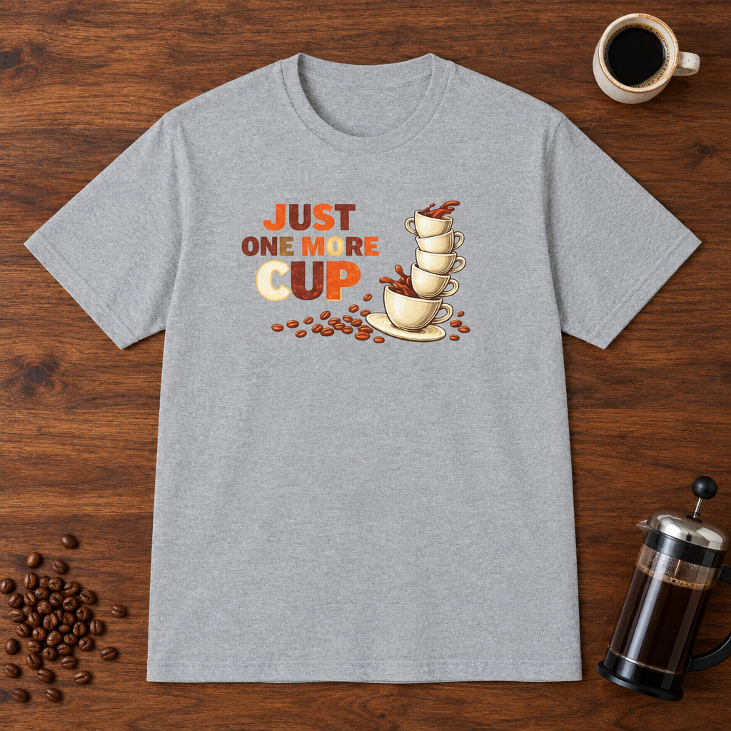 Just One More Cup T-Shirt Sport Grey coffee-bar flat lay