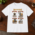 Levels of Coffee Addiction T-Shirt White close-fill short-sleeve coffee-bar flat lay