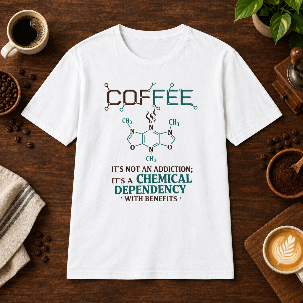 Coffee Dependency T-Shirt White short-sleeve coffee-bar flat lay