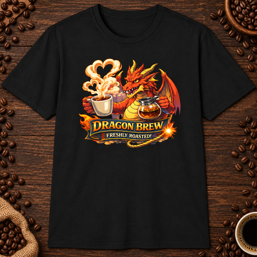 Dragon Brew T-Shirt in Navy, zoomed lifestyle mockup