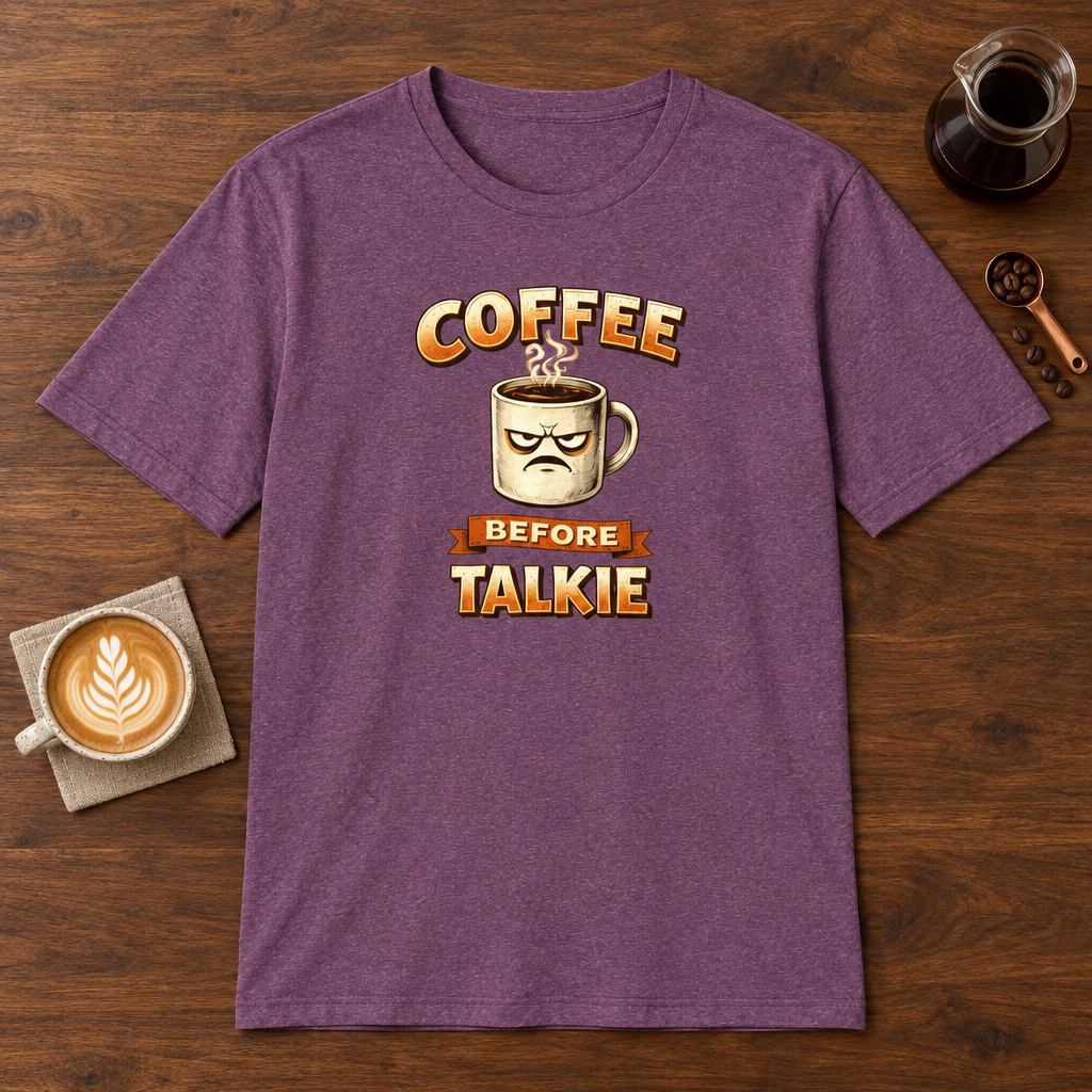 Coffee Before Talkie T-Shirt Heather Maroon coffee bar mockup