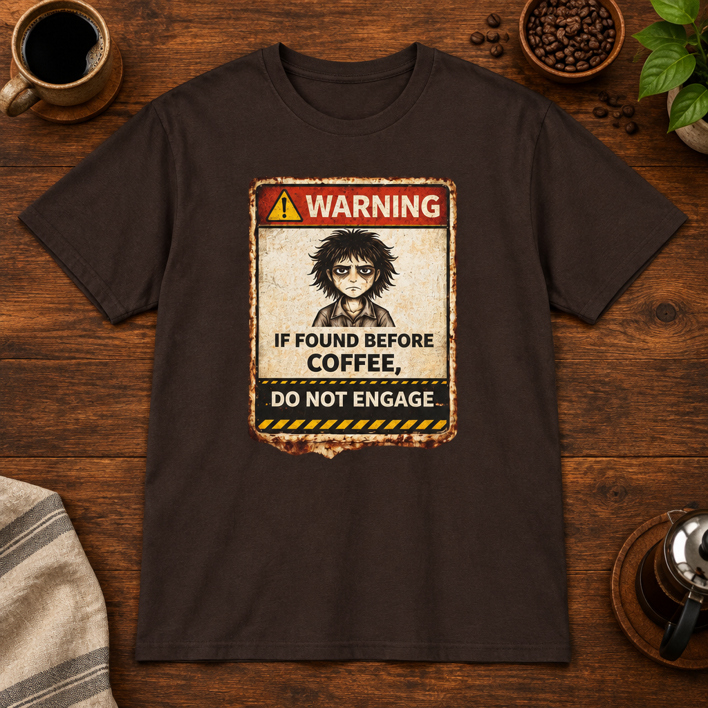 Warning T-Shirt Dark Chocolate short-sleeve coffee-bar flat lay